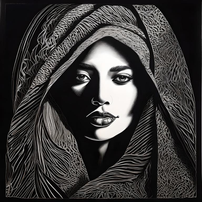 Scratchboard art,Scratchboard art, Persone, donna, assolo, monocromo, scala di grigi, caramella, lecca-lecca