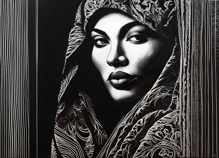 Scratchboard-Kunst,Scratchboard-Kunst, Menschen, Frau, einfarbig, Graustufen, Solo, männlicher Fokus, 1Junge