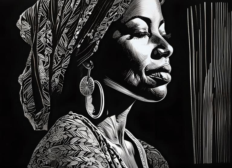 Scratchboard Art,Scratchboard Art, People, woman, monochrome, greyscale, jewelry, solo, earrings