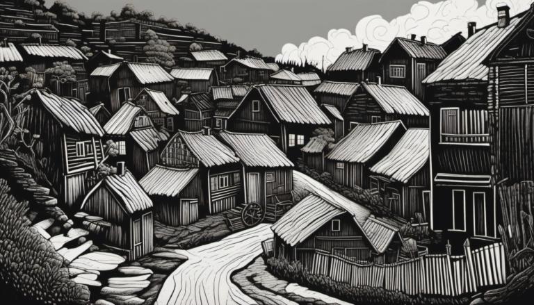 Scratchboard Art,Scratchboard Art, Village, village, monochrome, greyscale, scenery, outdoors, tree