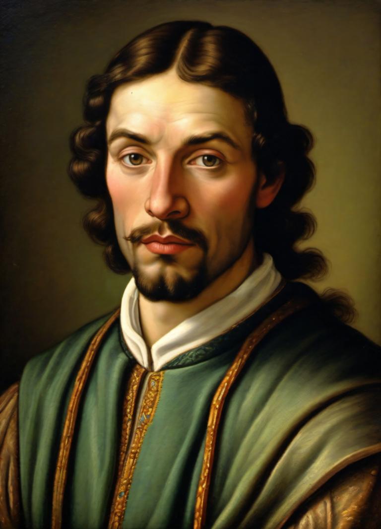 Pastel,Pastel, People, medieval european man, portrait, solo, facial hair, male focus, 1boy, brown hair