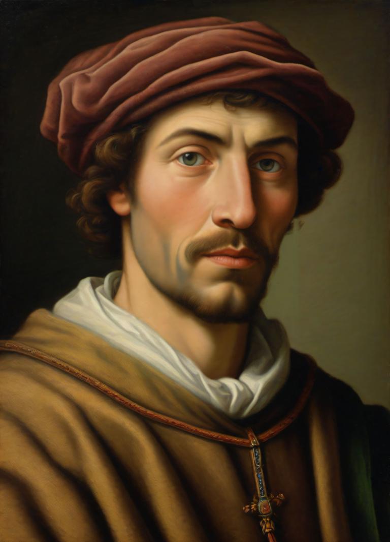 Pastel,Pastel, Oameni, bărbat european medieval, portret, solo, realist, focalizare masculină, 1 băiat