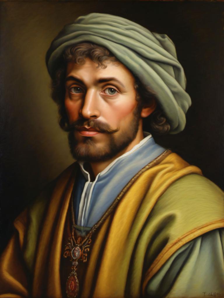 Pastel,Pastel, People, medieval european man, portrait, solo, male focus, facial hair, 1boy, realistic