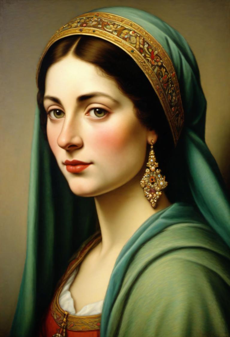 Pastel,Pastel, Gente, mujer medieval europea, retrato, 1 chica, solo, joyas, pendientes, realista