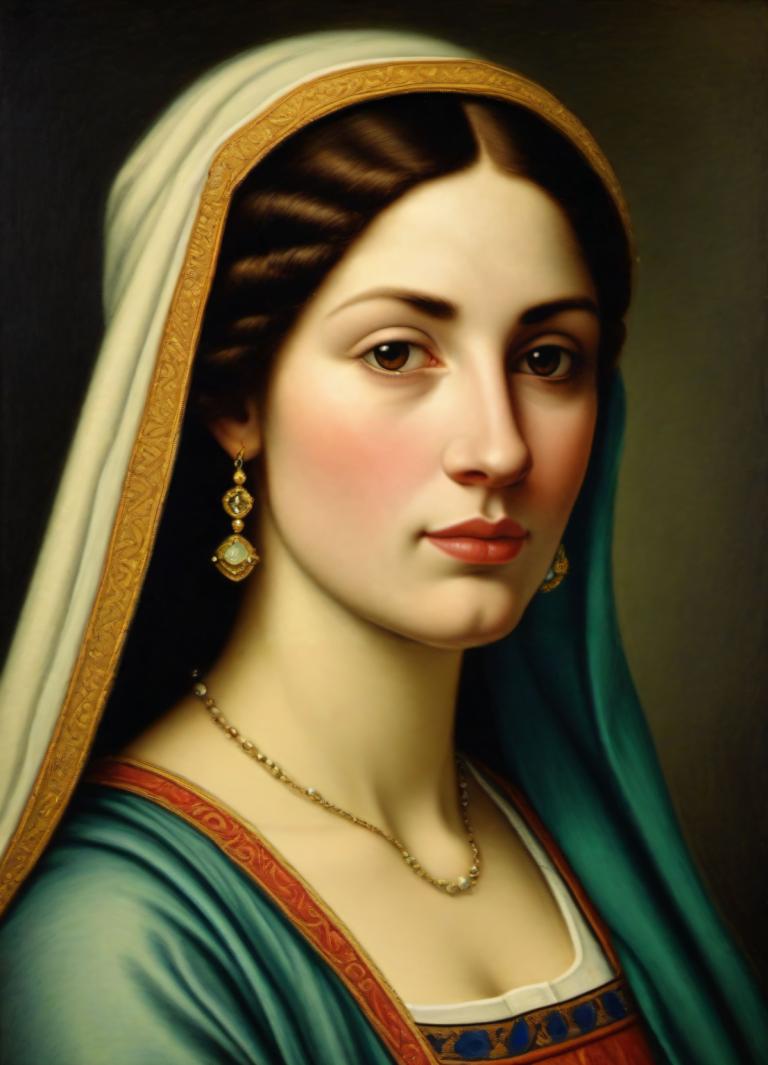 Pastel,Pastel, People, medieval european woman, portrait, 1girl, jewelry, solo, earrings, realistic