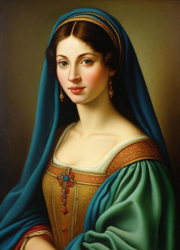 Pastel,Pastel, Oameni, femeie europeană medievală, portret, 1 fata, solo, realist, Bijuterii, cercei