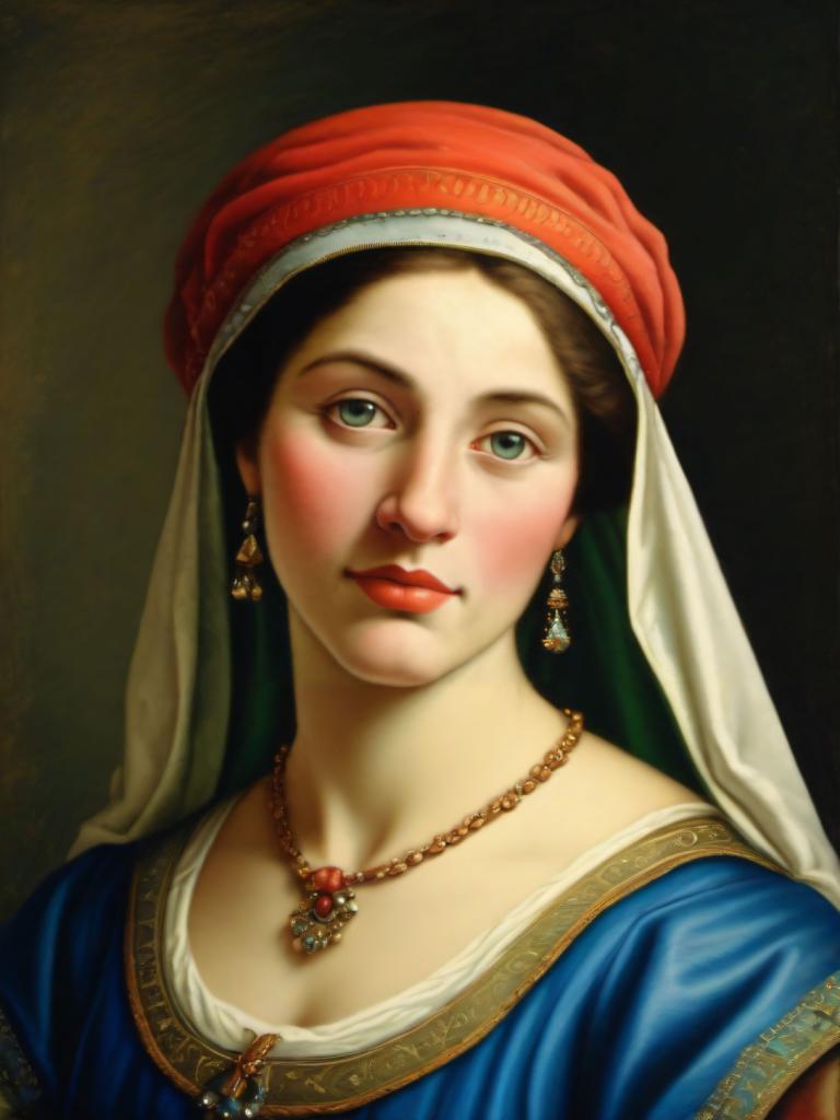 Pastel,Pastel, Oameni, femeie europeană medievală, portret, Bijuterii, solo, realist, 1 fata