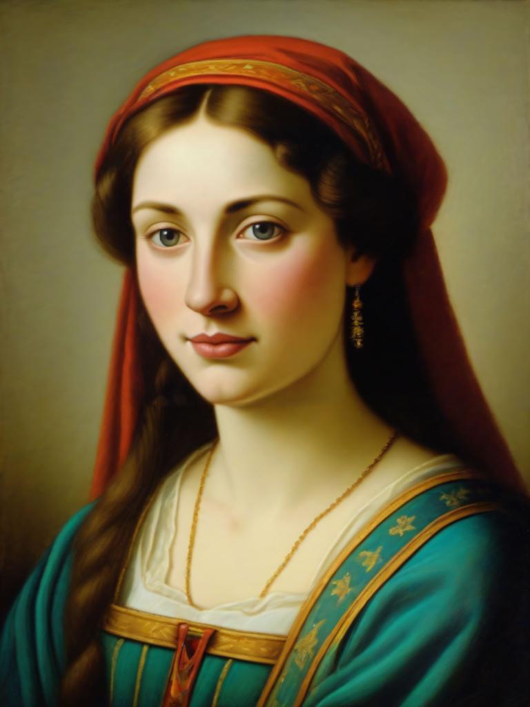 Pastel,Pastel, Oameni, femeie europeană medievală, portret, 1 fata, solo, Bijuterii, realist, păr șaten