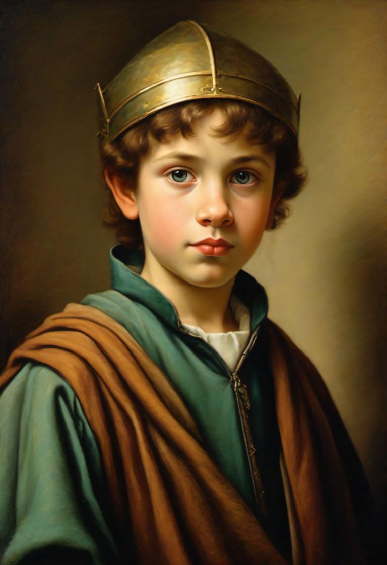 Pastel,Pastel, People, medieval european boy, portrait, solo, realistic, brown hair, blue eyes