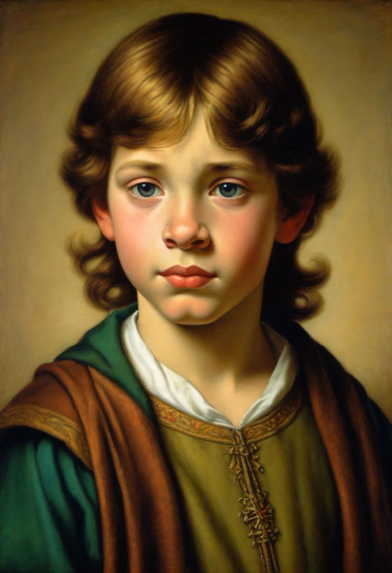 Pastel,Pastel, People, medieval european boy, portrait, solo, realistic, brown hair, blue eyes, male focus