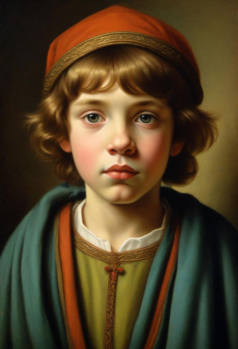 Pastel,Pastel, People, medieval european boy, portrait, solo, fine art parody, brown hair, realistic, 1girl