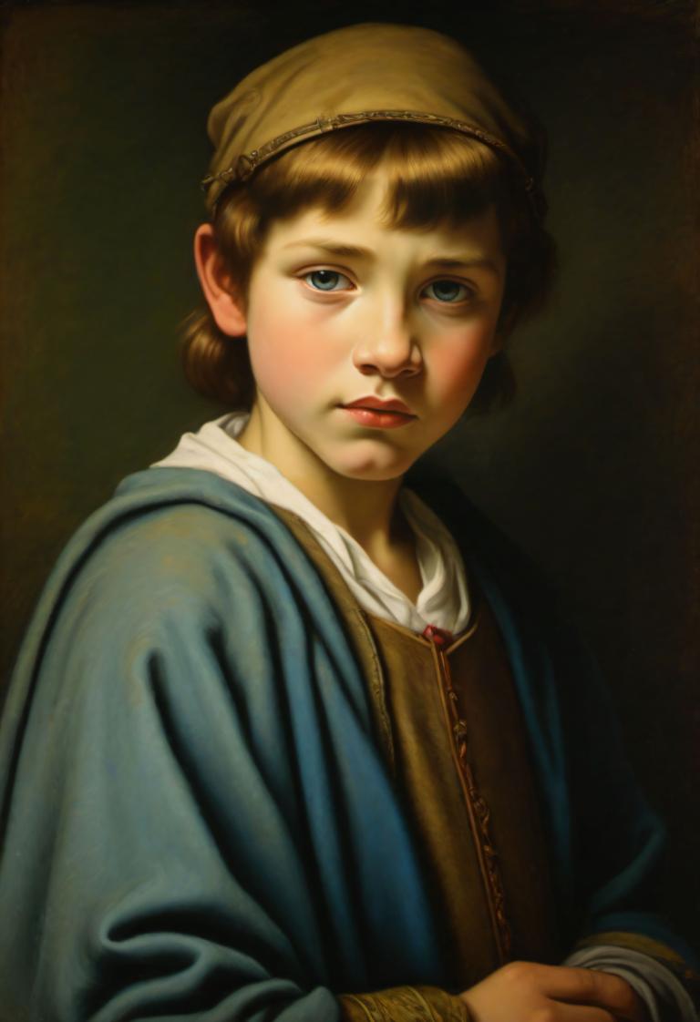 Pastel,Pastel, People, medieval european boy, portrait, solo, 1girl, blue eyes, fine art parody, realistic