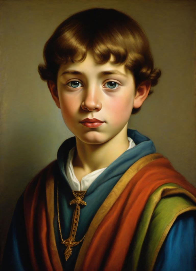 Pastel,Pastel, People, medieval european boy, portrait, solo, brown hair, blue eyes, realistic, male focus