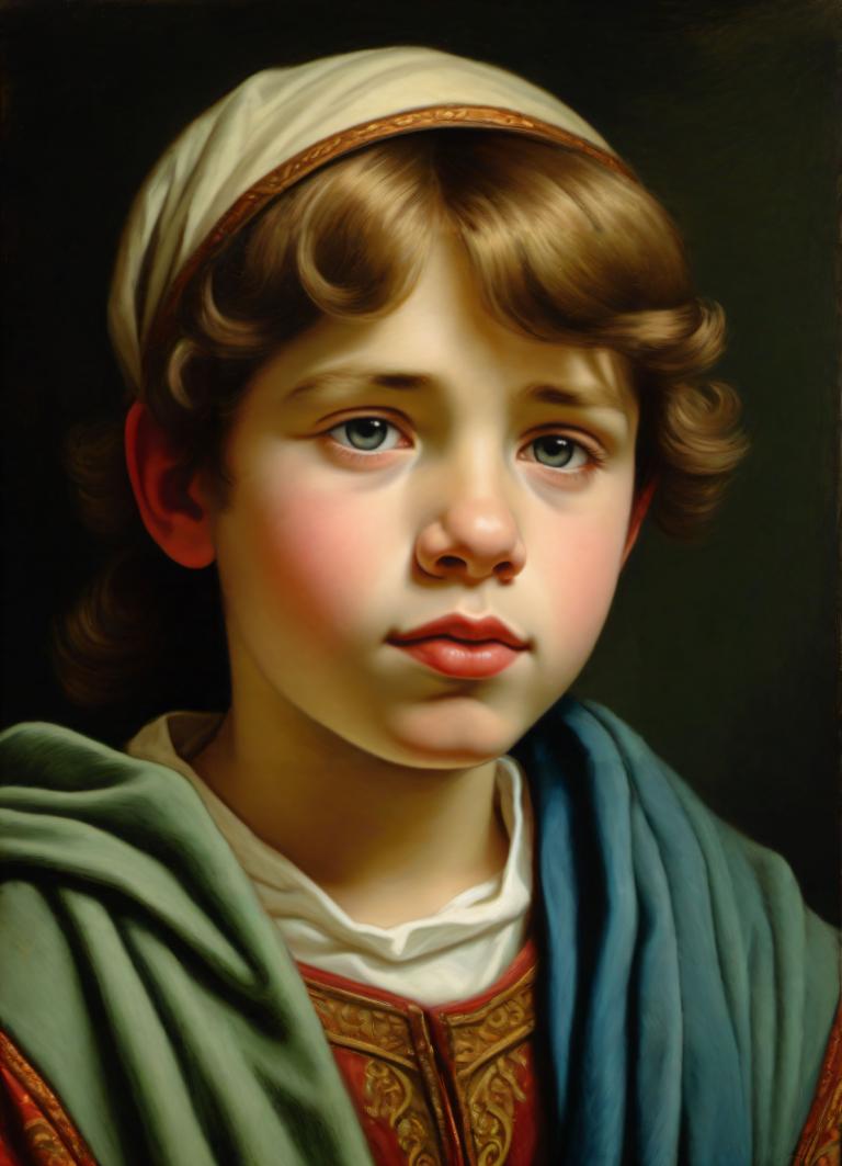 Pastel,Pastel, People, medieval european boy, portrait, solo, 1girl, fine art parody, realistic, brown hair