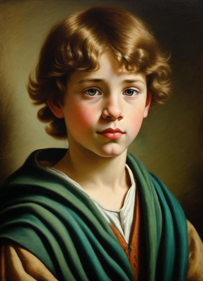 Pastel,Pastel, People, medieval european boy, portrait, solo, realistic, male focus, brown hair, 1boy