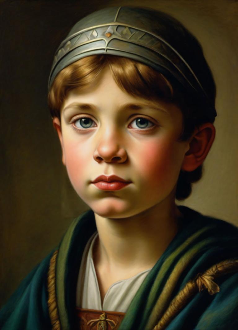 Pastel,Pastel, People, medieval european boy, portrait, solo, 1girl, fine art parody, realistic, blue eyes