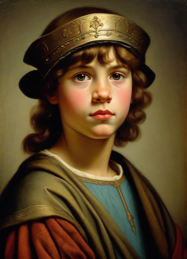 Pastel,Pastel, People, medieval european boy, portrait, solo, realistic, brown eyes, brown hair