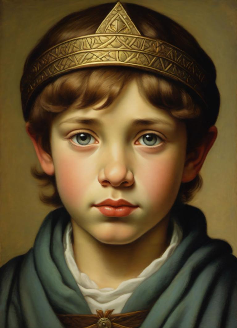 Pastel,Pastel, People, medieval european boy, portrait, solo, brown hair, blue eyes, looking at viewer