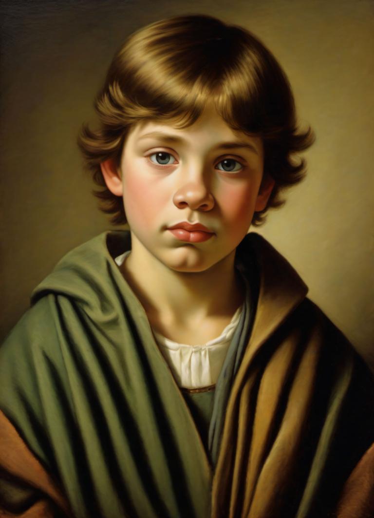 Pastel,Pastel, People, medieval european boy, portrait, solo, realistic, male focus, brown hair, 1boy