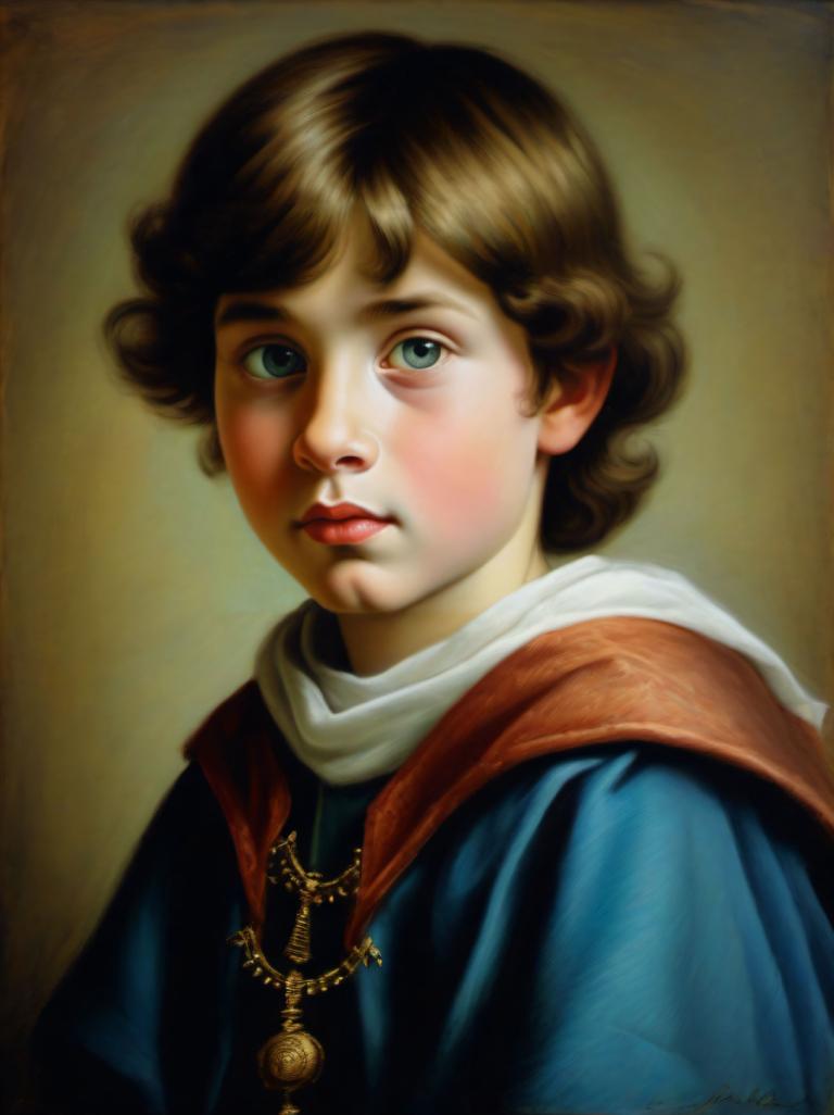 Pastel,Pastel, Gente, niño medieval europeo, retrato, solo, Pelo castaño, ojos azules, joyas, 1 chica, collar