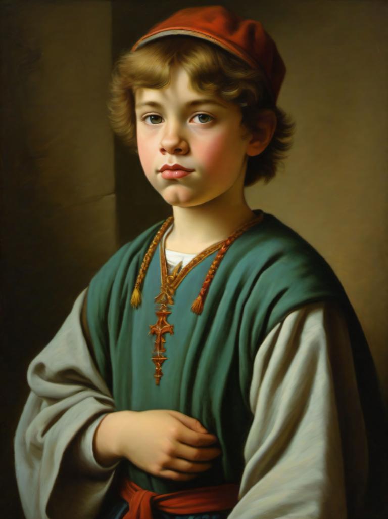 Pastel,Pastel, Gente, niño medieval europeo, retrato, parodia de bellas artes, solo, enfoque masculino