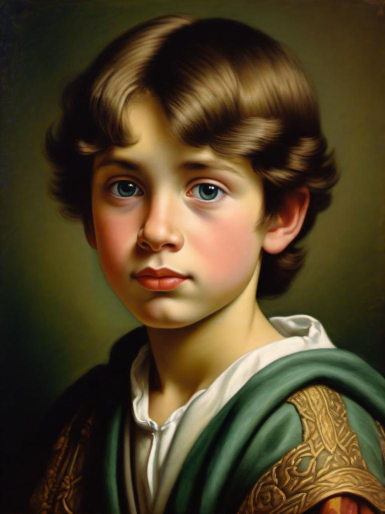 Pastel,Pastel, People, medieval european boy, portrait, solo, brown hair, realistic, fine art parody