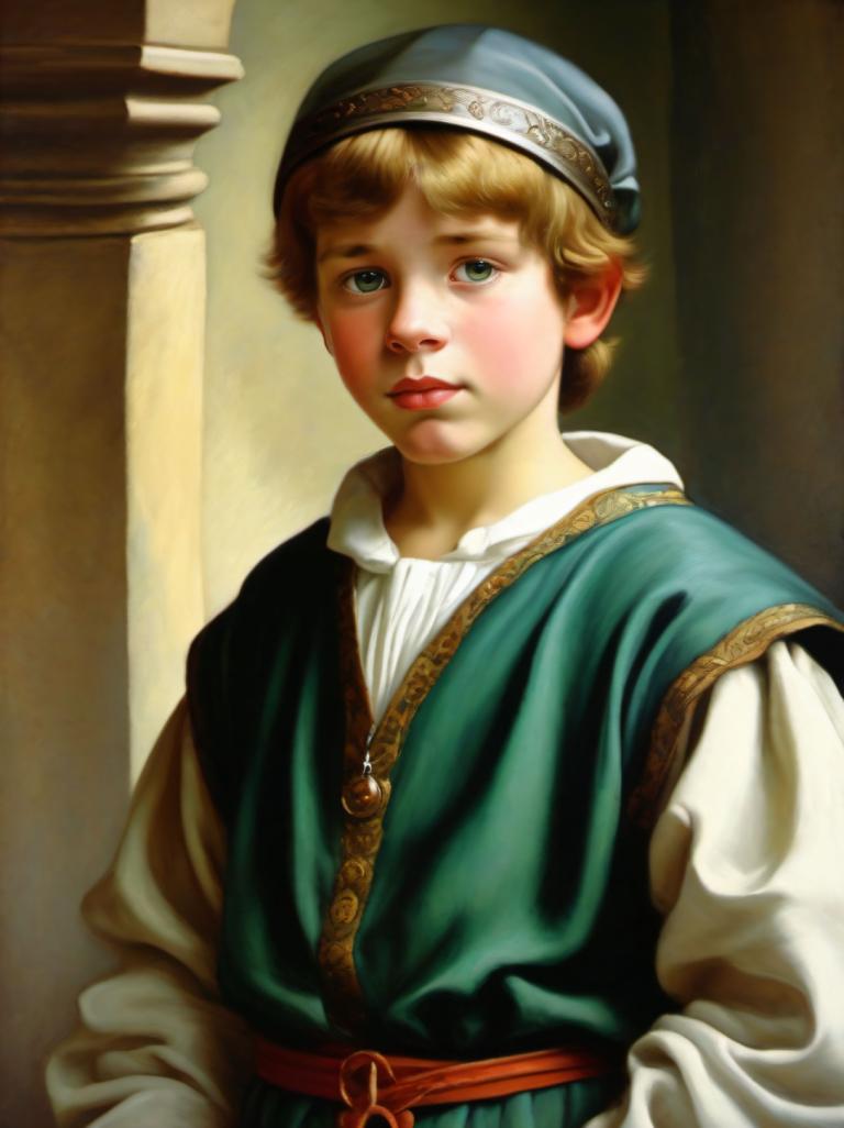 Pastel,Pastel, People, medieval european boy, portrait, solo, blonde hair, male focus, 1boy, realistic