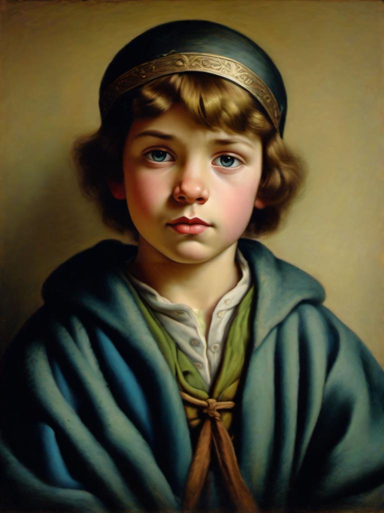 Pastel,Pastel, Gente, niño medieval europeo, retrato, solo, 1 chica, ojos azules, parodia de bellas artes