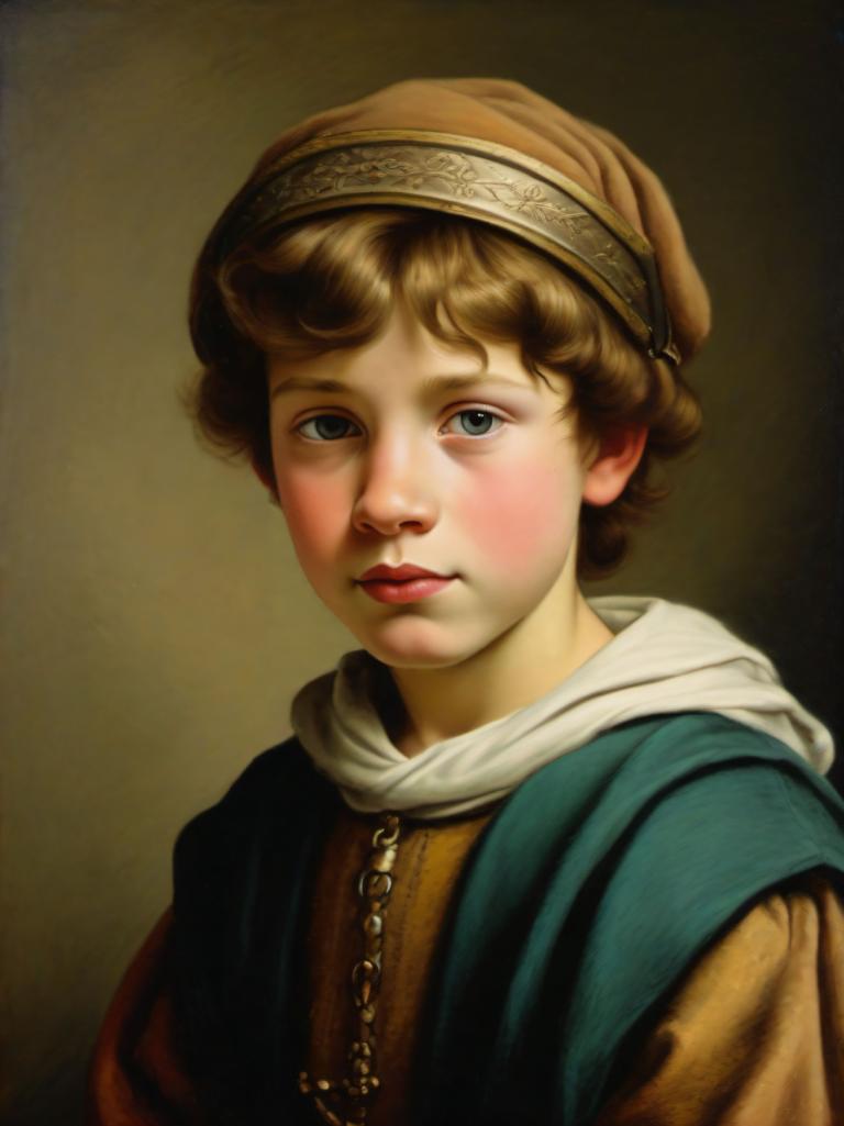 Pastel,Pastel, Gente, niño medieval europeo, retrato, solo, realista, parodia de bellas artes