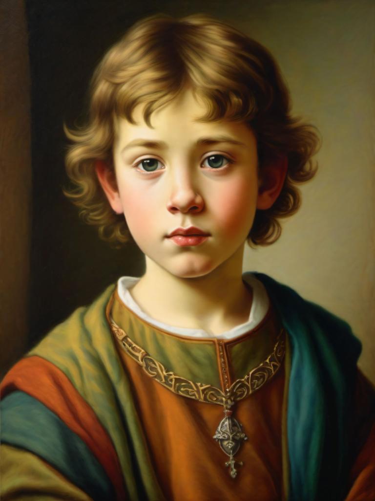 Pastel,Pastel, People, medieval european boy, portrait, solo, realistic, jewelry, looking at viewer