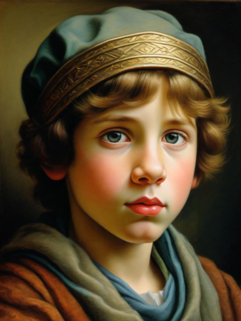 Pastel,Pastel, People, medieval european boy, portrait, solo, fine art parody, 1girl, hat, realistic