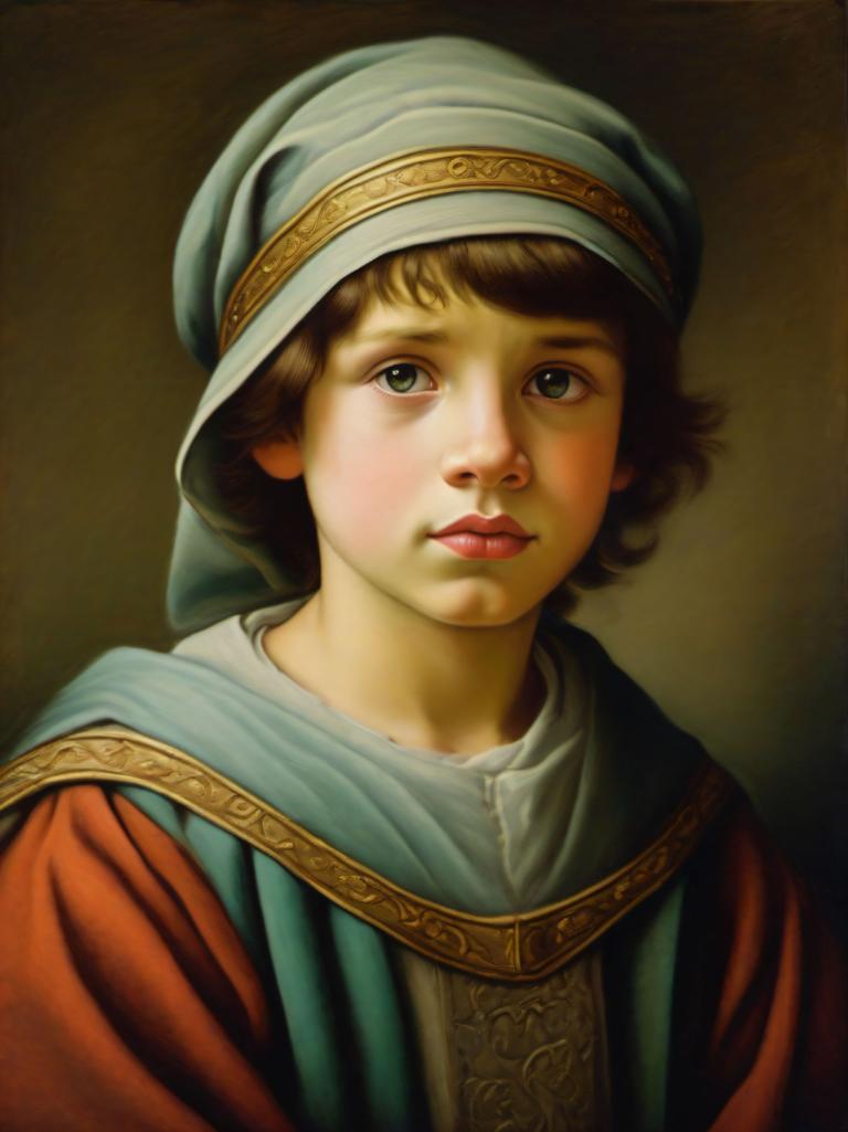 Pastel,Pastel, People, medieval european boy, portrait, solo, realistic, brown hair, fine art parody, 1girl