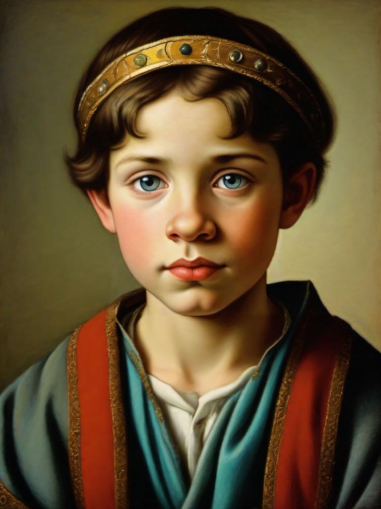 Pastel,Pastel, People, medieval european boy, portrait, solo, male focus, brown hair, blue eyes, 1boy