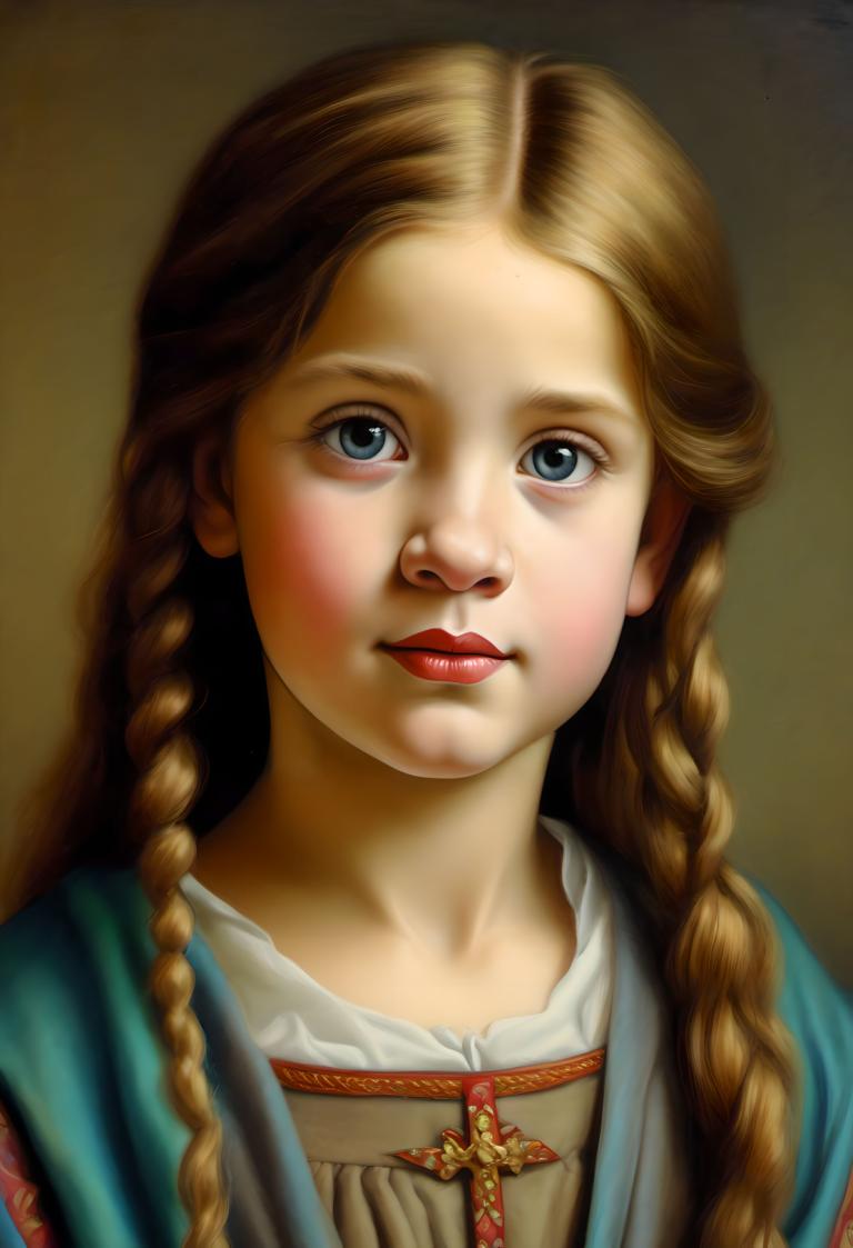 Pastels,Pastels, Personnes, fille européenne médiévale, portrait, 1fille, solo, tresser, yeux bleus