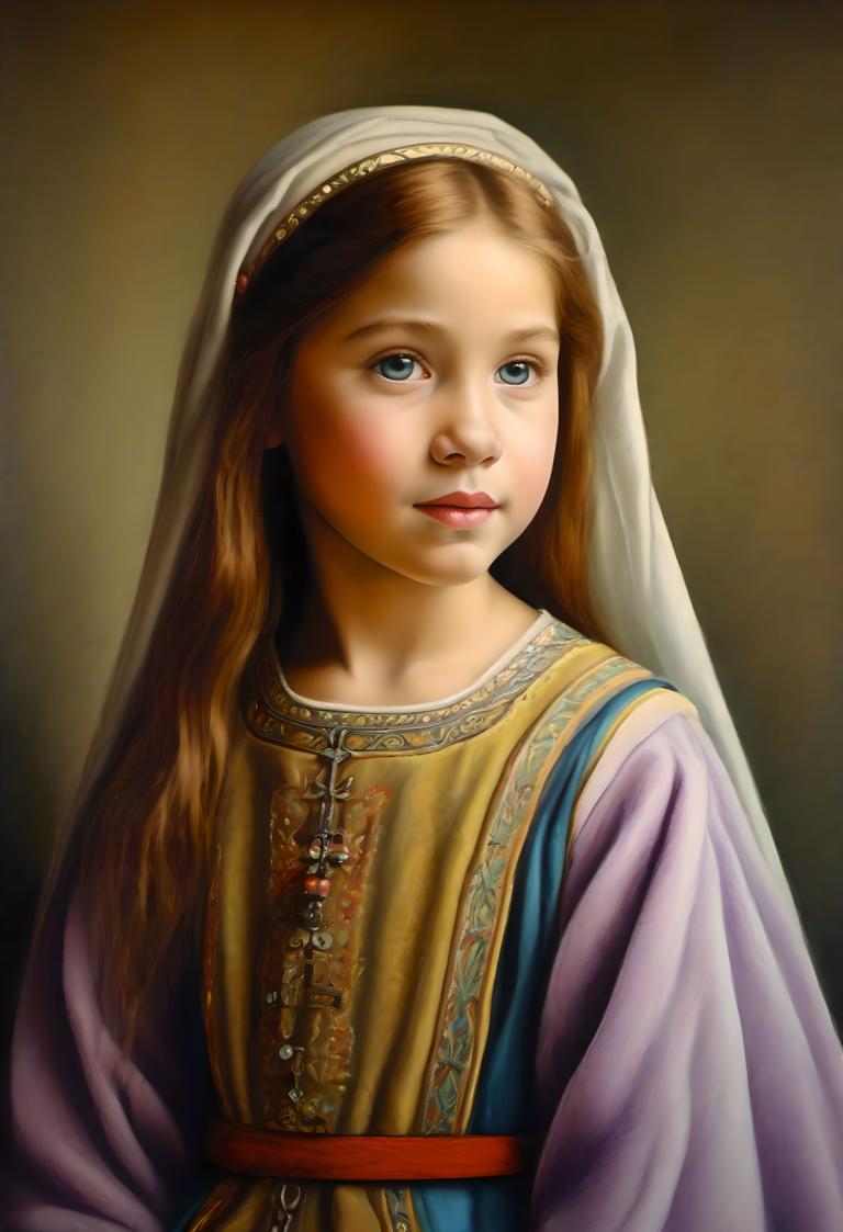 Pastel,Pastel, People, medieval european girl, portrait, 1girl, solo, realistic, blue eyes, long hair, veil