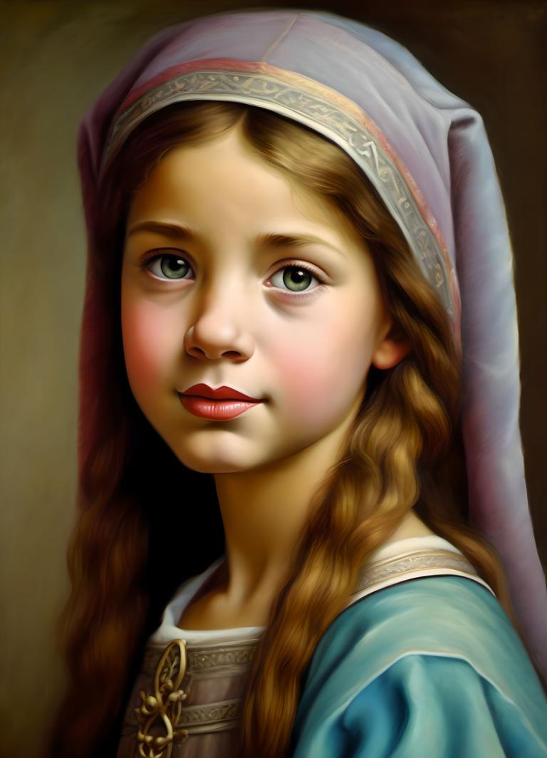 Pastel,Pastel, People, medieval european girl, portrait, 1girl, solo, green eyes, realistic, fine art parody