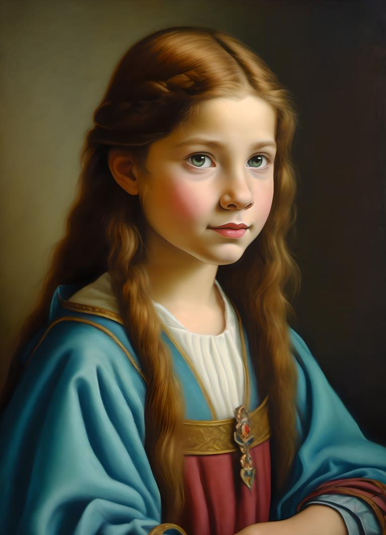 Pastel,Pastel, People, medieval european girl, portrait, 1girl, solo, long hair, realistic, green eyes, braid