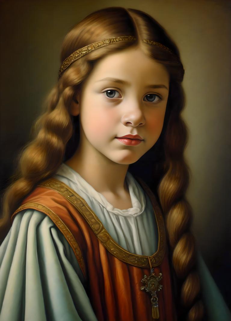 Pastel,Pastel, People, medieval european girl, portrait, 1girl, solo, long hair, realistic, braid, brown hair