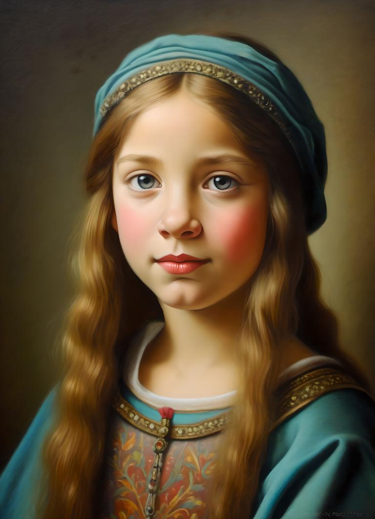 Pastel,Pastel, People, medieval european girl, portrait, 1girl, solo, realistic, long hair, fine art parody