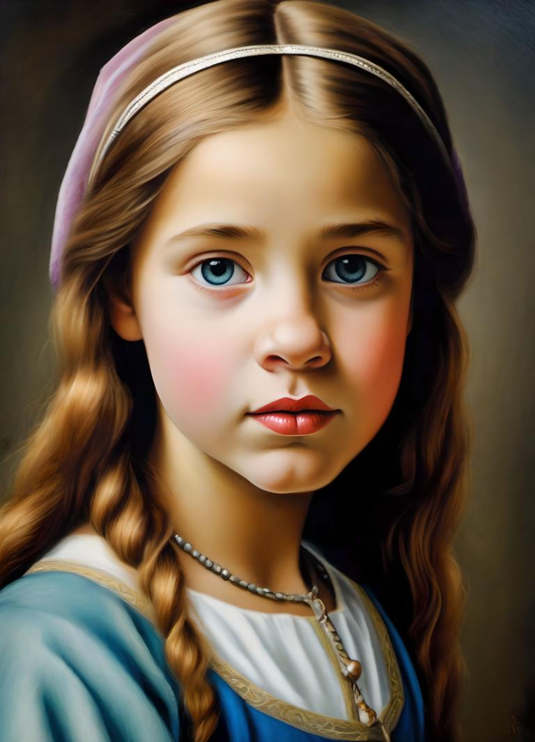 Pastels,Pastels, Personnes, fille européenne médiévale, portrait, 1fille, solo, yeux bleus, réaliste, collier