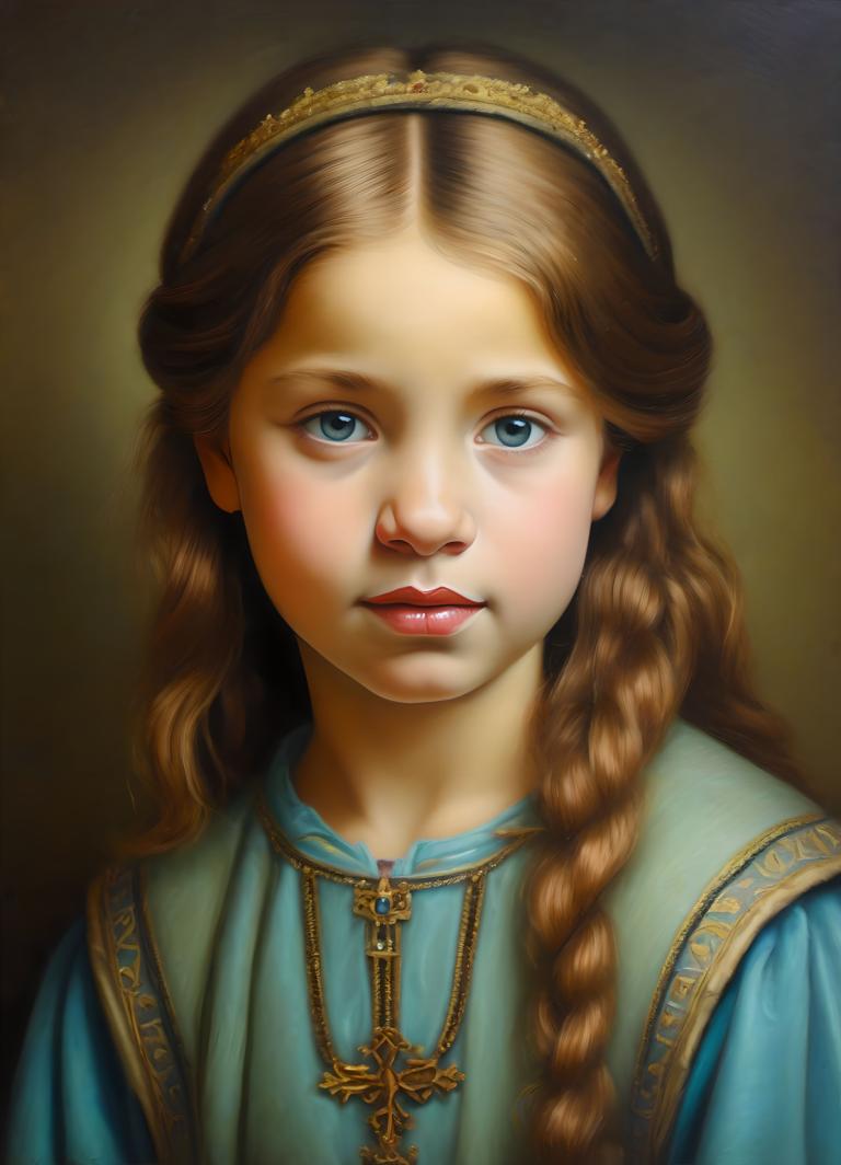 Pastel,Pastel, People, medieval european girl, portrait, 1girl, solo, blue eyes, realistic, braid, necklace