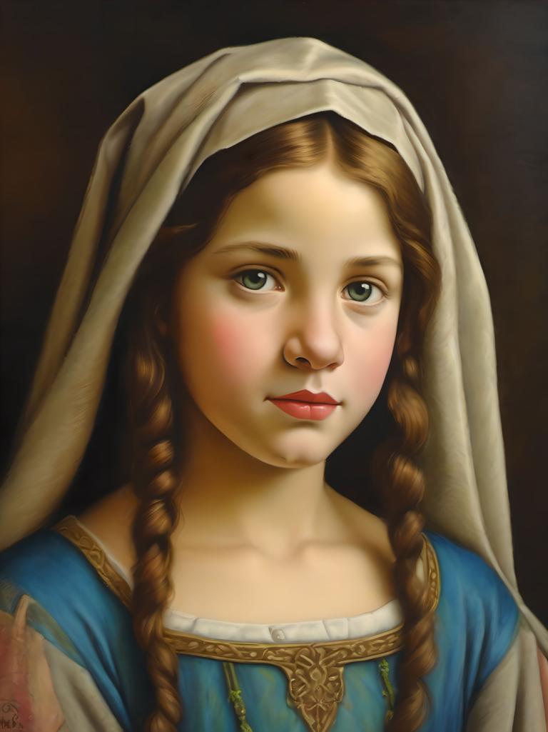 Pastel,Pastel, People, medieval european girl, portrait, 1girl, solo, braid, realistic, fine art parody