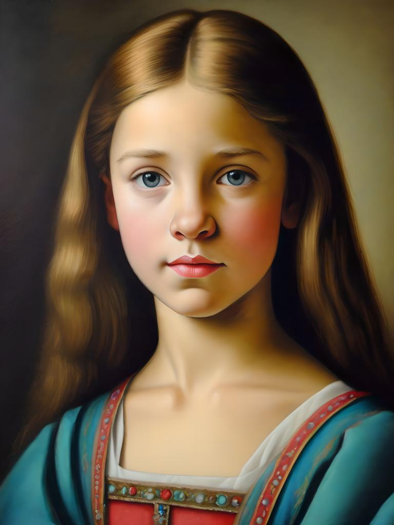 Pastel,Pastel, Oameni, fată europeană medievală, portret, 1 fata, solo, par lung, realist, păr șaten