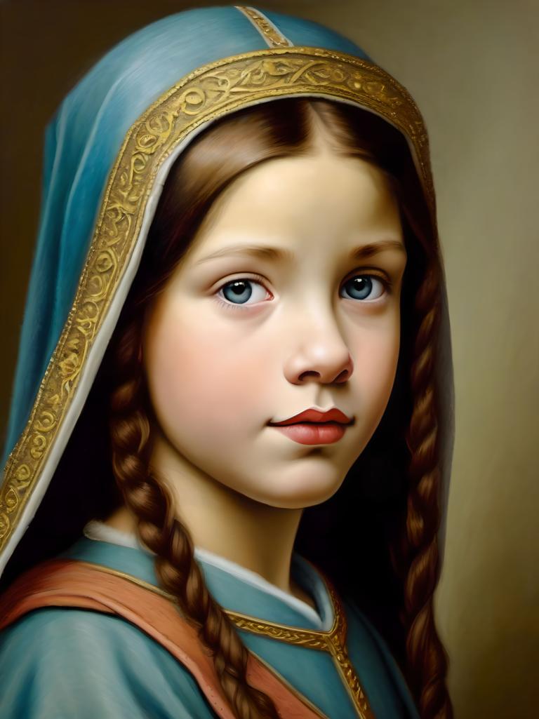 Pastels,Pastels, Personnes, fille européenne médiévale, portrait, 1fille, solo, tresser, yeux bleus