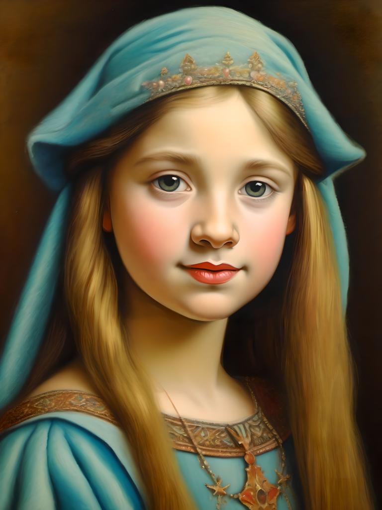 Pastel,Pastel, Oameni, fată europeană medievală, portret, 1 fata, solo, păr blond, realist, par lung