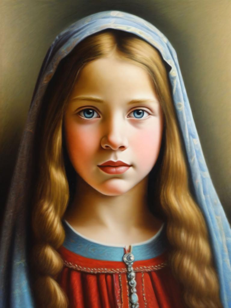 Pastel,Pastel, Oameni, fată europeană medievală, portret, 1 fata, solo, ochi albaștrii, păr blond, realist