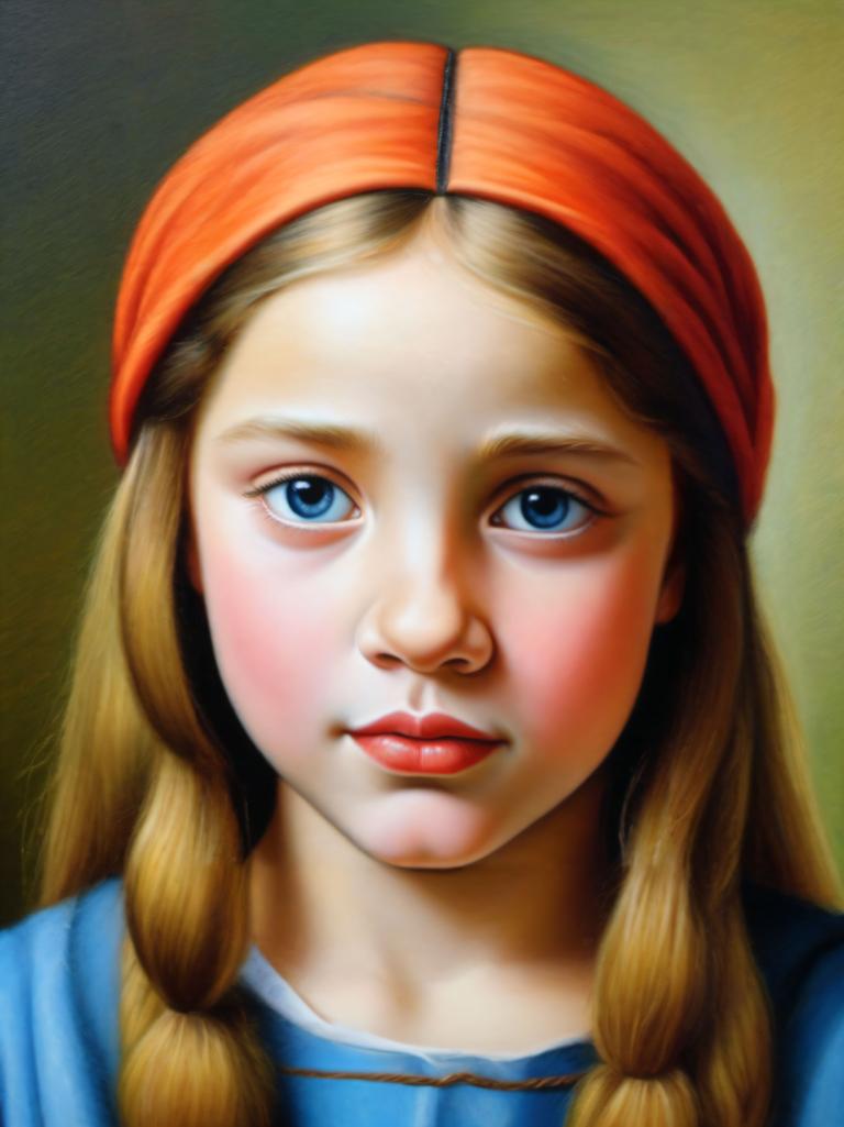 Pastel,Pastel, Oameni, fată europeană medievală, portret, 1 fata, solo, ochi albaștrii, păr blond, realist