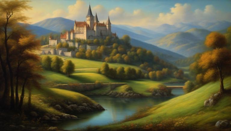 Pastel,Pastel, Naturaleza, paisaje medieval europeo, no humanos, escenario, árbol, al aire libre, nube, cielo