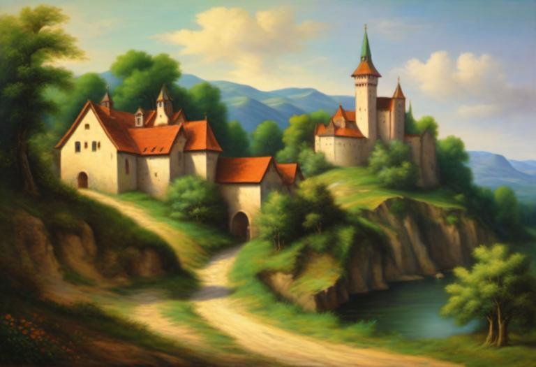 Pastel,Pastel, Narava, srednjeveška evropska pokrajina, brez ljudi, kulisa, na prostem, nebo, oblak, drevo