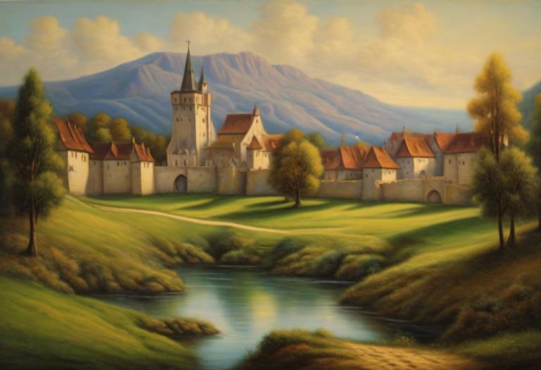 Pastel,Pastel, Narava, srednjeveška evropska pokrajina, brez ljudi, kulisa, na prostem, drevo, oblak, nebo